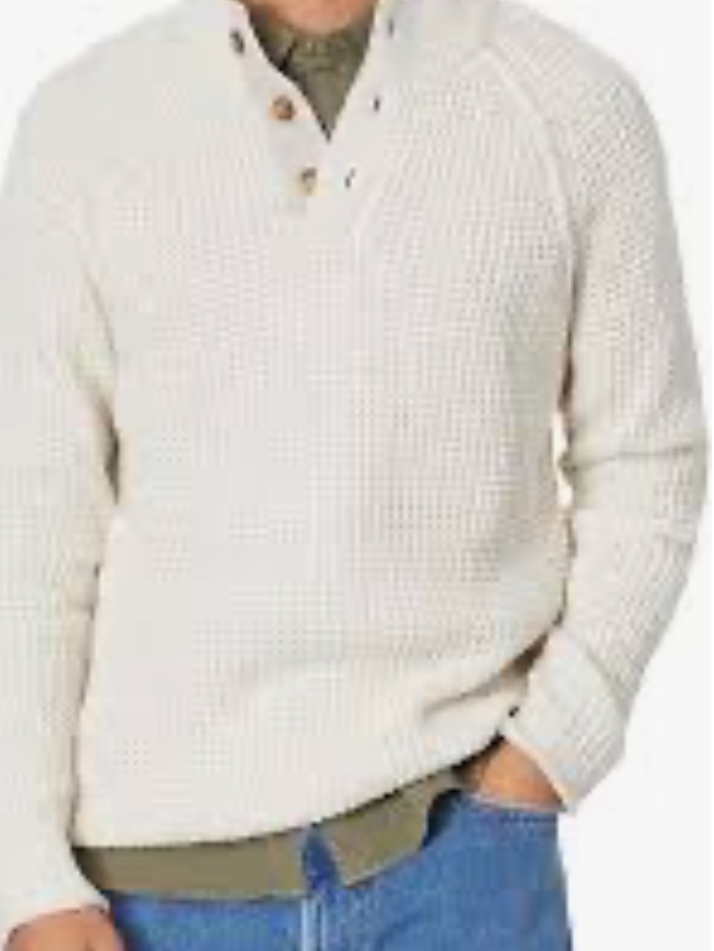 Lucky Brand California Cotton Men's Cream Waffle Knit V-Neck Sweater